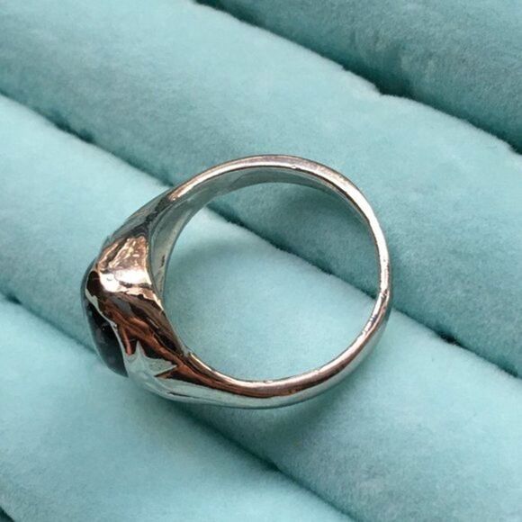 Snowflake Obsidian Ring Size 7.75 Silver Tone Black Cabochon Oval Stone - Picture 5 of 8